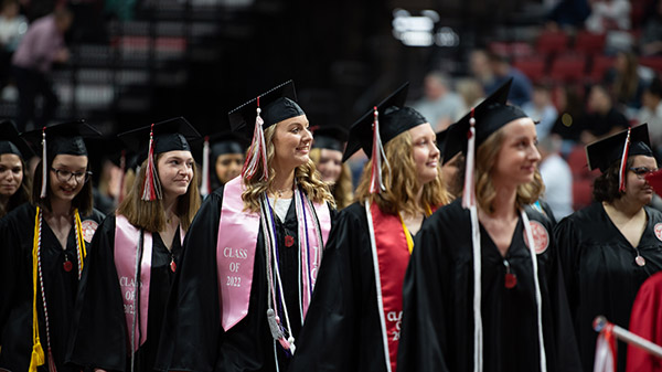 Line of female students at the commencement ceremony