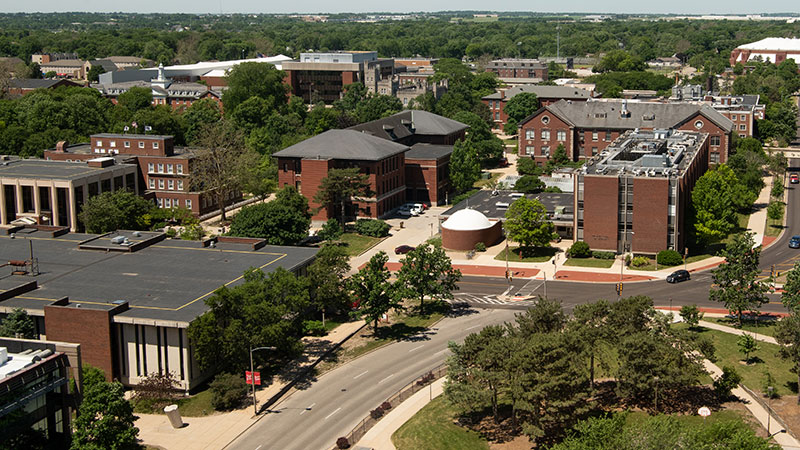 Aerial view of ISU campus.