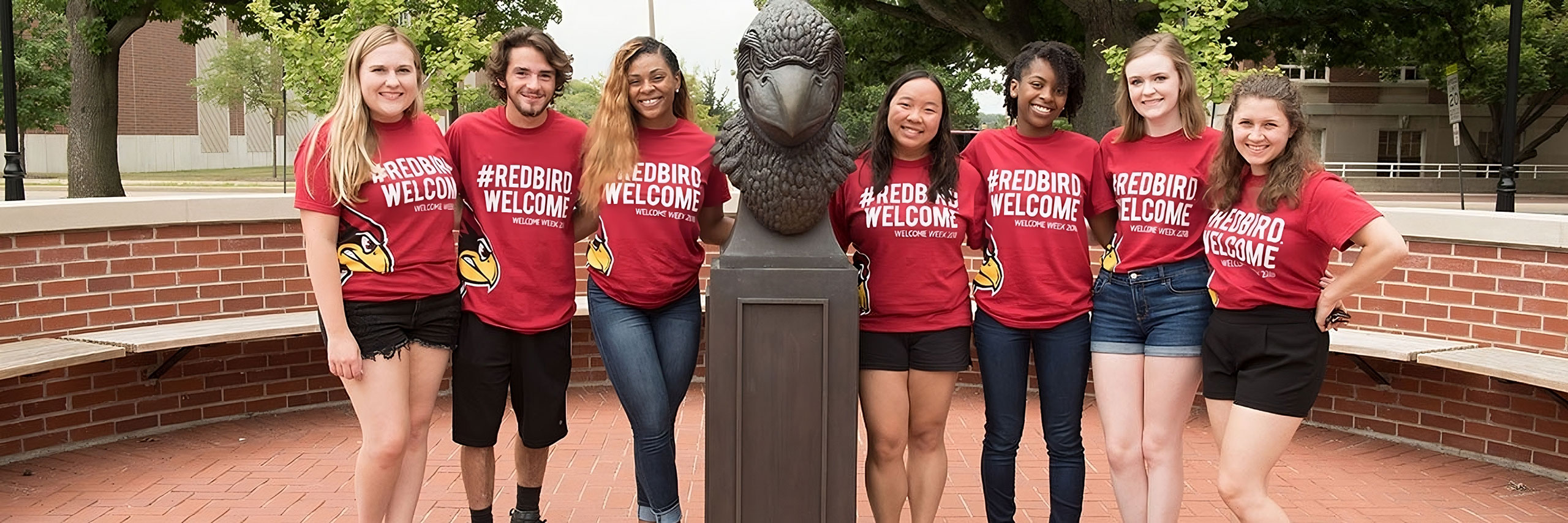 Diverse student population with red shirts